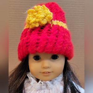 Handmade Crochet Winter Hat for 18-inch American Girl Doll.  Doll not for sale.